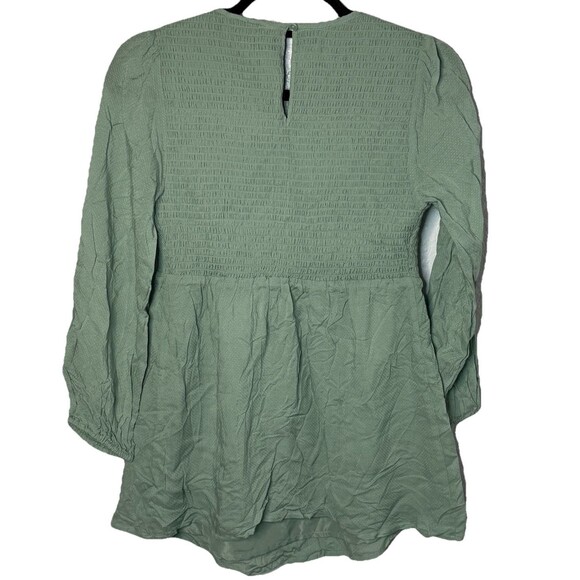 Isabel Maternity Long Sleeved Stretch Smocked Woven Shirt Blue Green Size XS NEW - Picture 3 of 8